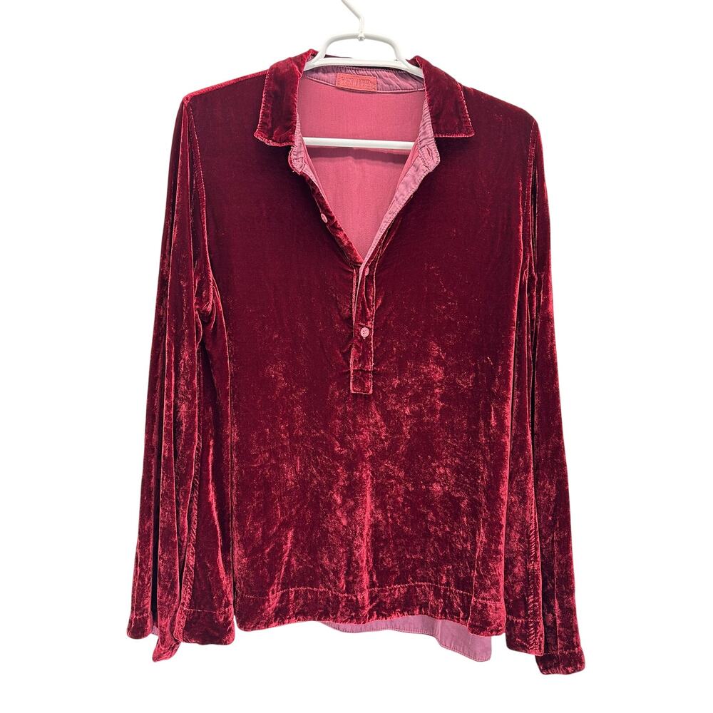 CP Shades Red Velvet Swing Top Popover Blouse Med Holiday Party